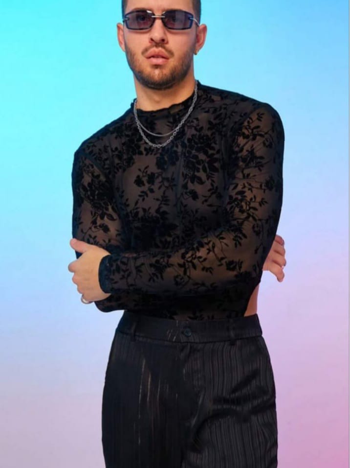 Men's Mesh & Thermal Lined Compression Long Sleeve Bodysuit